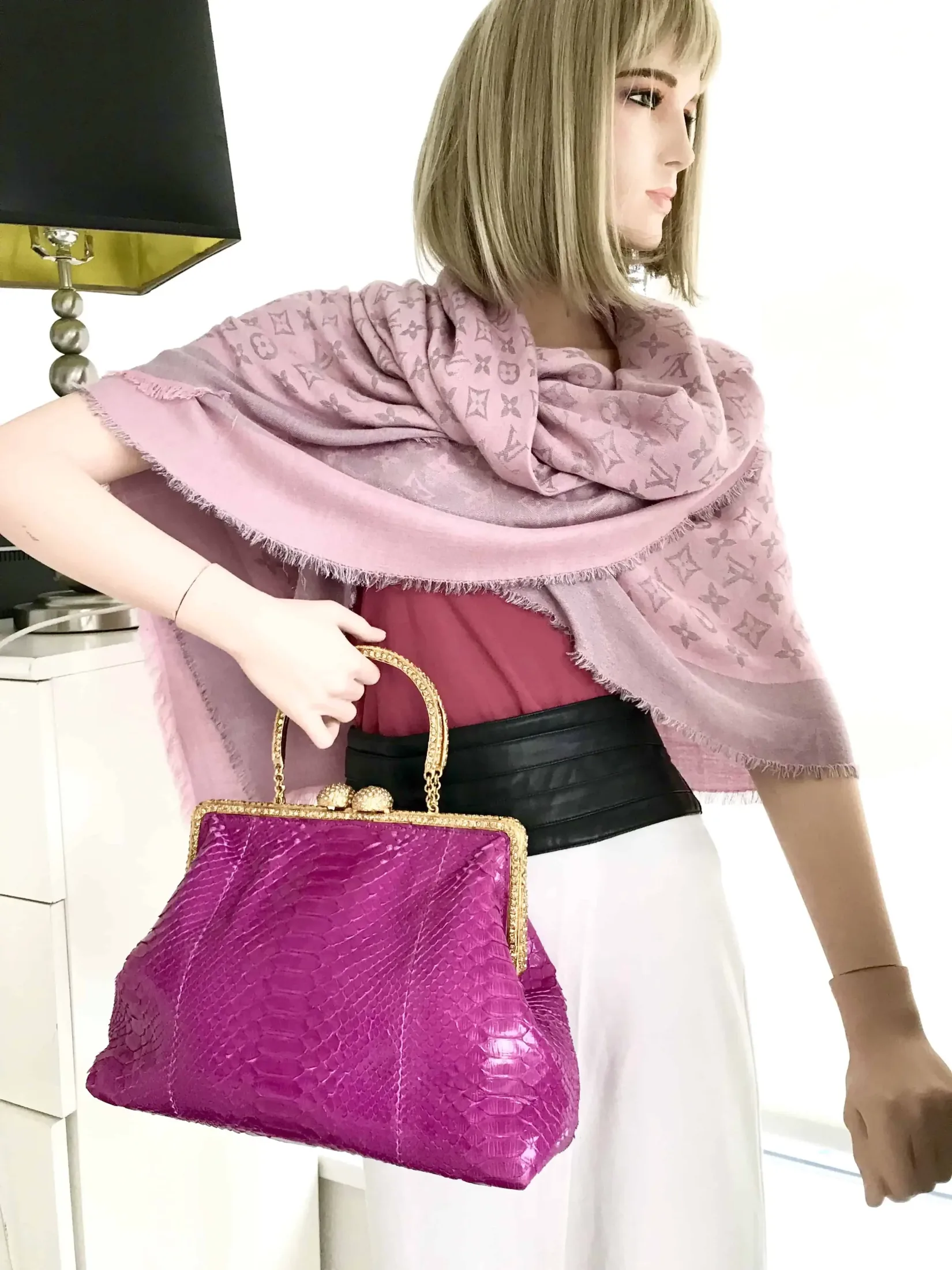 Clara Kasavina Simonetta Magenta Python Skin Swarovski Crystals Satchel — image 8