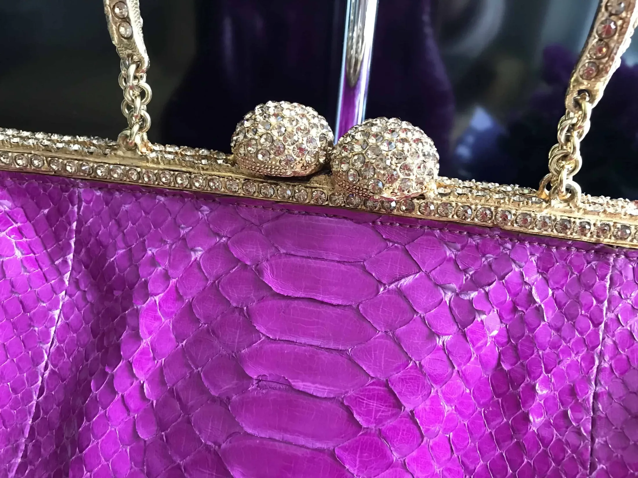 Clara Kasavina Simonetta Magenta Python Skin Swarovski Crystals Satchel — image 9