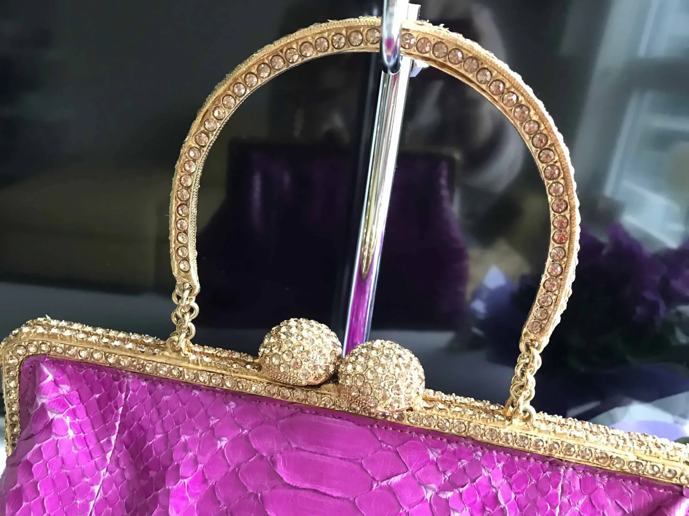 Clara Kasavina Simonetta Magenta Python Skin Swarovski Crystals Satchel — image 10