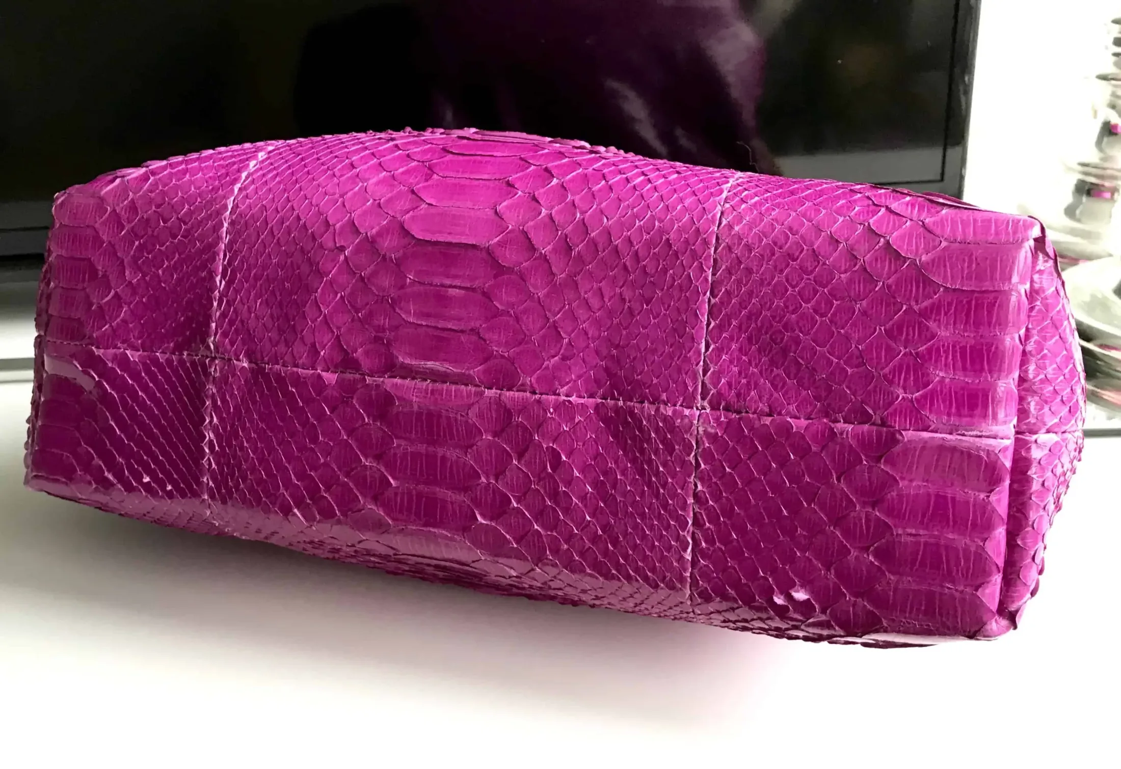 Clara Kasavina Simonetta Magenta Python Skin Swarovski Crystals Satchel — image 15