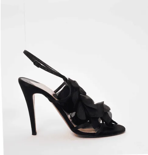 Christian Louboutin Black Flower Petal Satin Applique Stiletto Sandals Heels