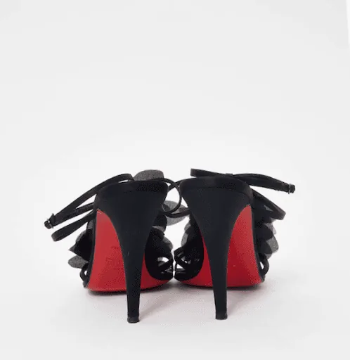 Christian Louboutin Black Flower Petal Satin Applique Stiletto Sandals Heels — image 2