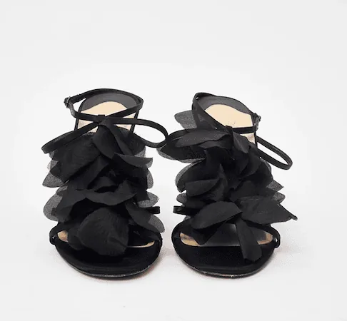 Christian Louboutin Black Flower Petal Satin Applique Stiletto Sandals Heels — image 3