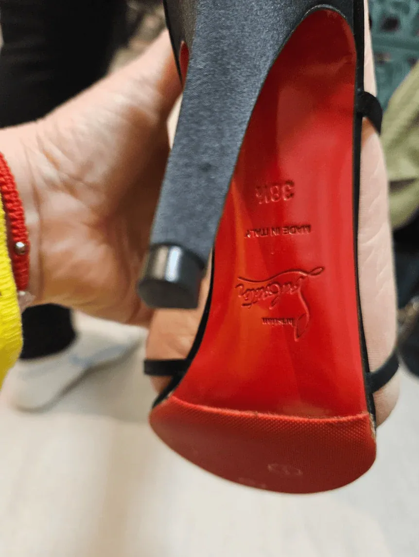Christian Louboutin Black Flower Petal Satin Applique Stiletto Sandals Heels — image 5