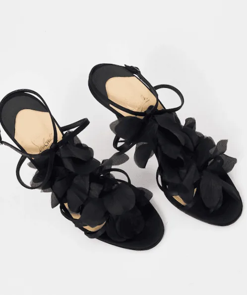 Christian Louboutin Black Flower Petal Satin Applique Stiletto Sandals Heels — image 6