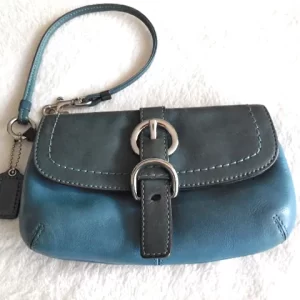 Coach Blue Leather Wristlet Clutch