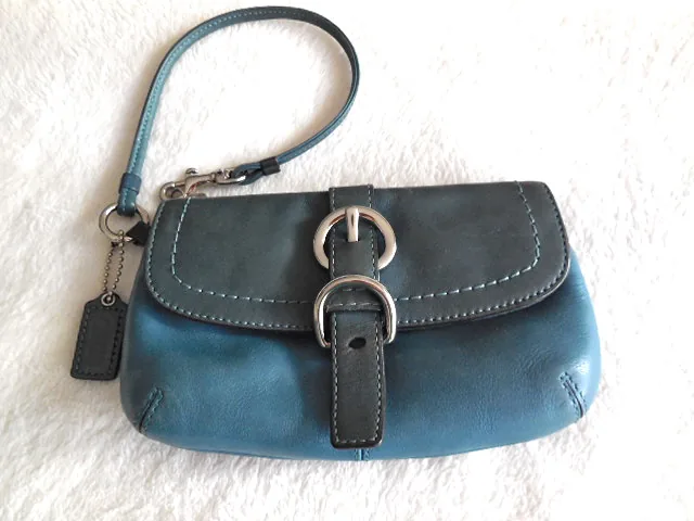 Coach Blue Leather Wristlet Clutch