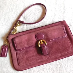 Coach Burgundy Suede Wristlet