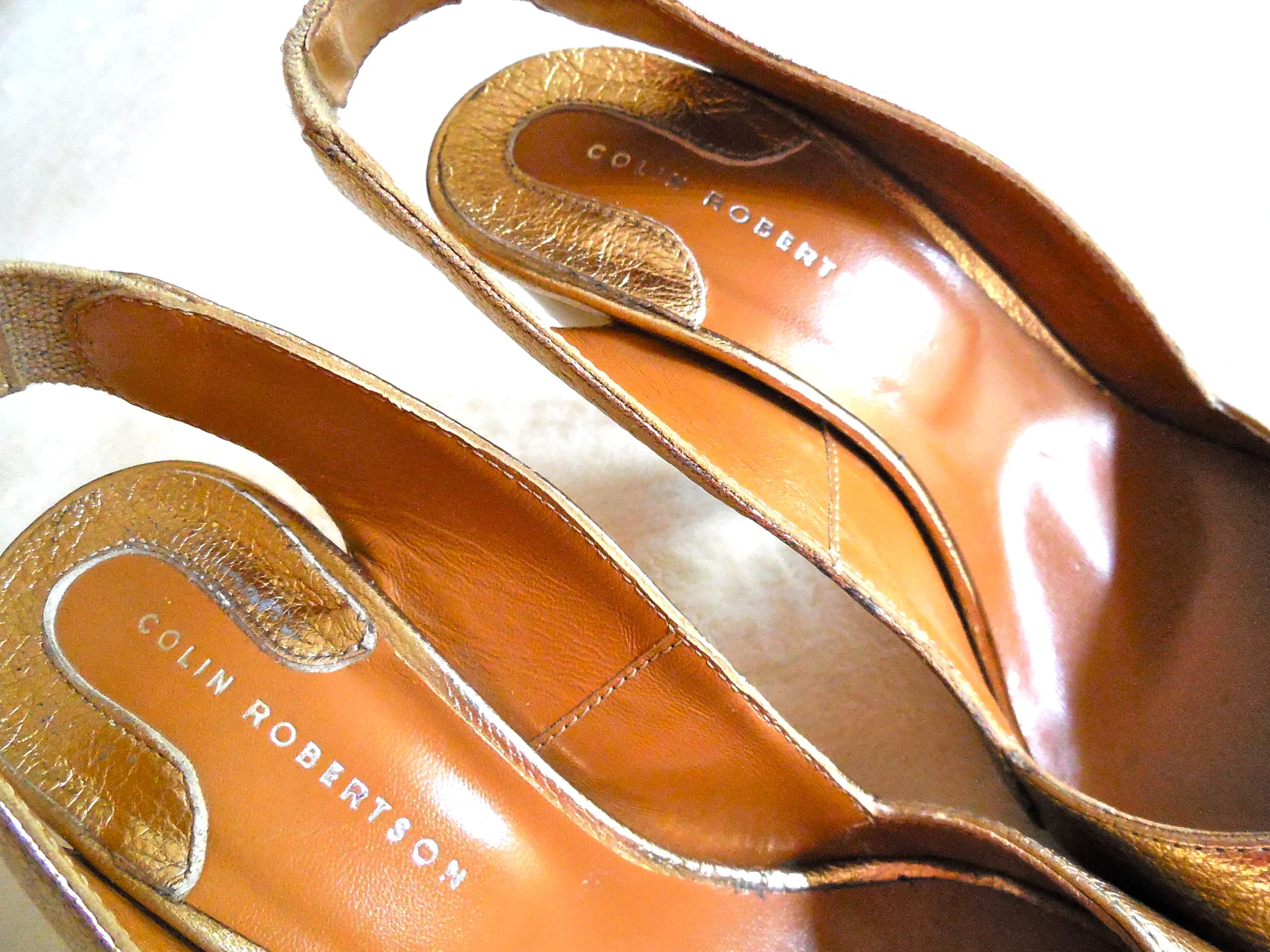 Colin Robertson Gold Leather Peep-Toe Slingback Heels/Size 8.5 — image 4