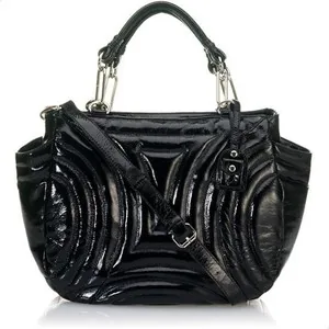 Cynthia Rowley Black Penny Gloss Patent Embossed Tote Bag