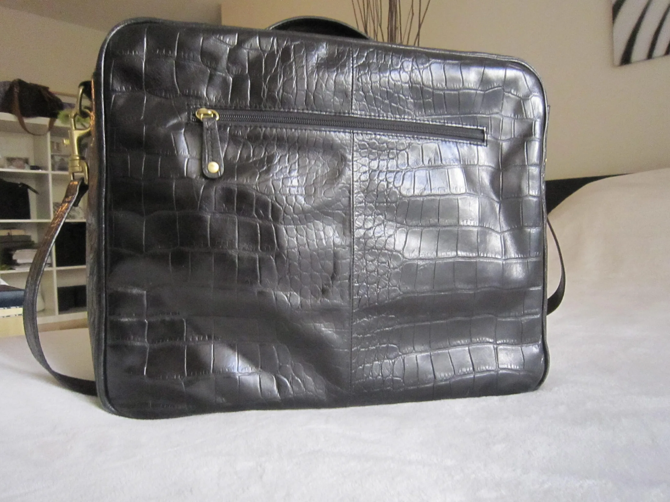 Danier Black Croc Embossed Leather Briefcase