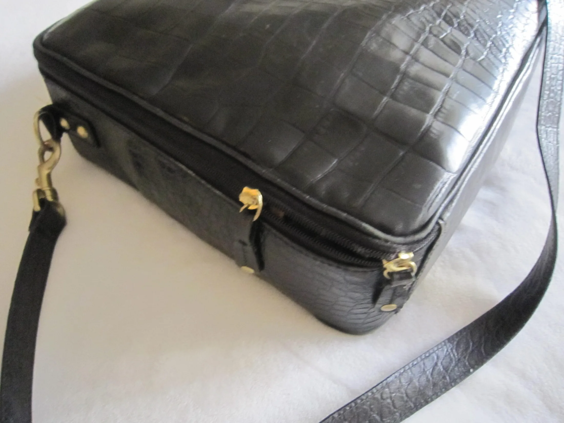 Danier Black Croc Embossed Leather Briefcase — image 5
