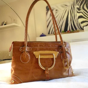 Dolce & Gabbana Tan Crocodile Pattern Leather Tote Bag