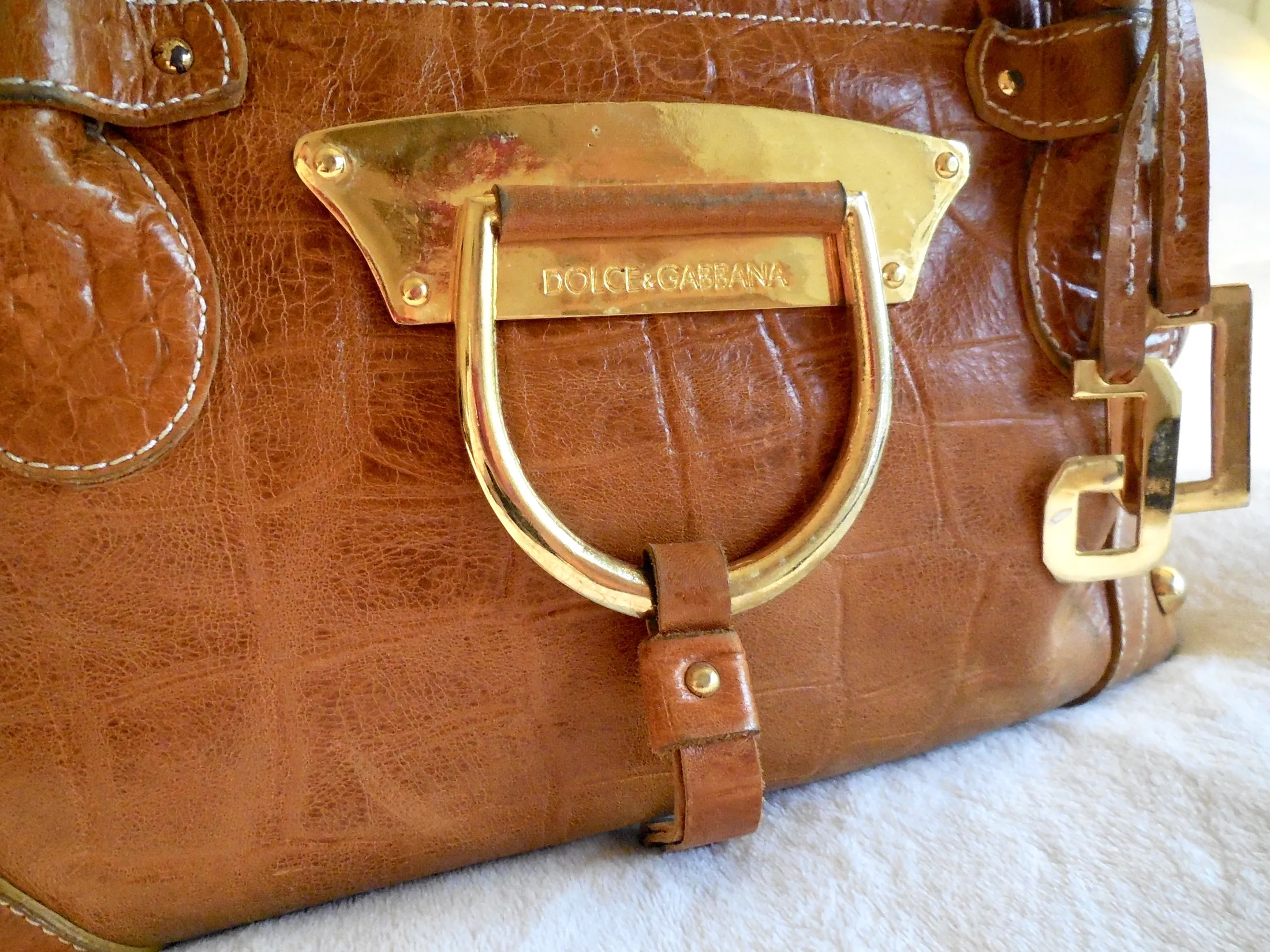 Dolce & Gabbana Tan Crocodile Pattern Leather Tote Bag — image 2
