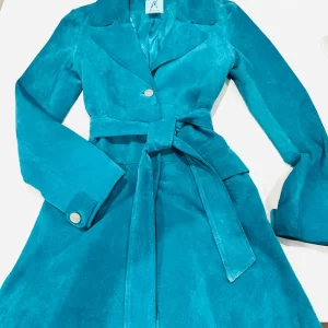 Marsiano Turquoise Belted Casual Boho Suede Trench Jacket