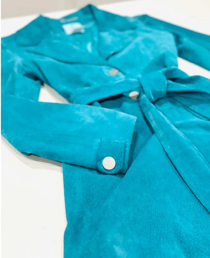 Marsiano Turquoise Belted Casual Boho Suede Trench Jacket — image 5