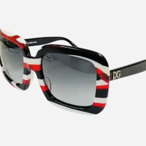 Dolce & Gabbana Striped Oversized Square Sunglasses – Red, Black & White