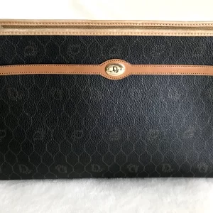 Christian Dior Vintage Coated Canvas Cosmetic Pouch Bag Clutch