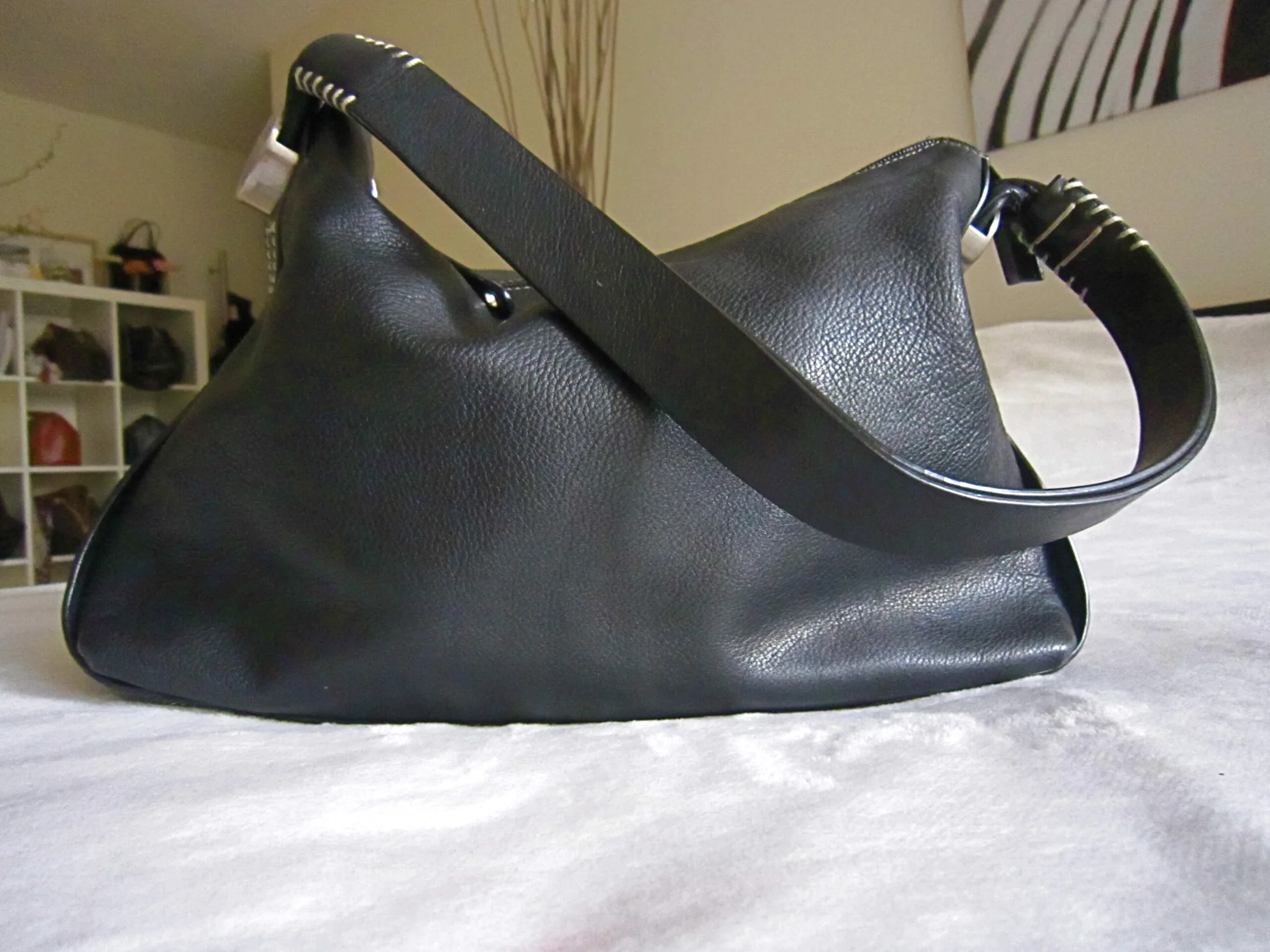 Dissona Black Leather Hobo Bag