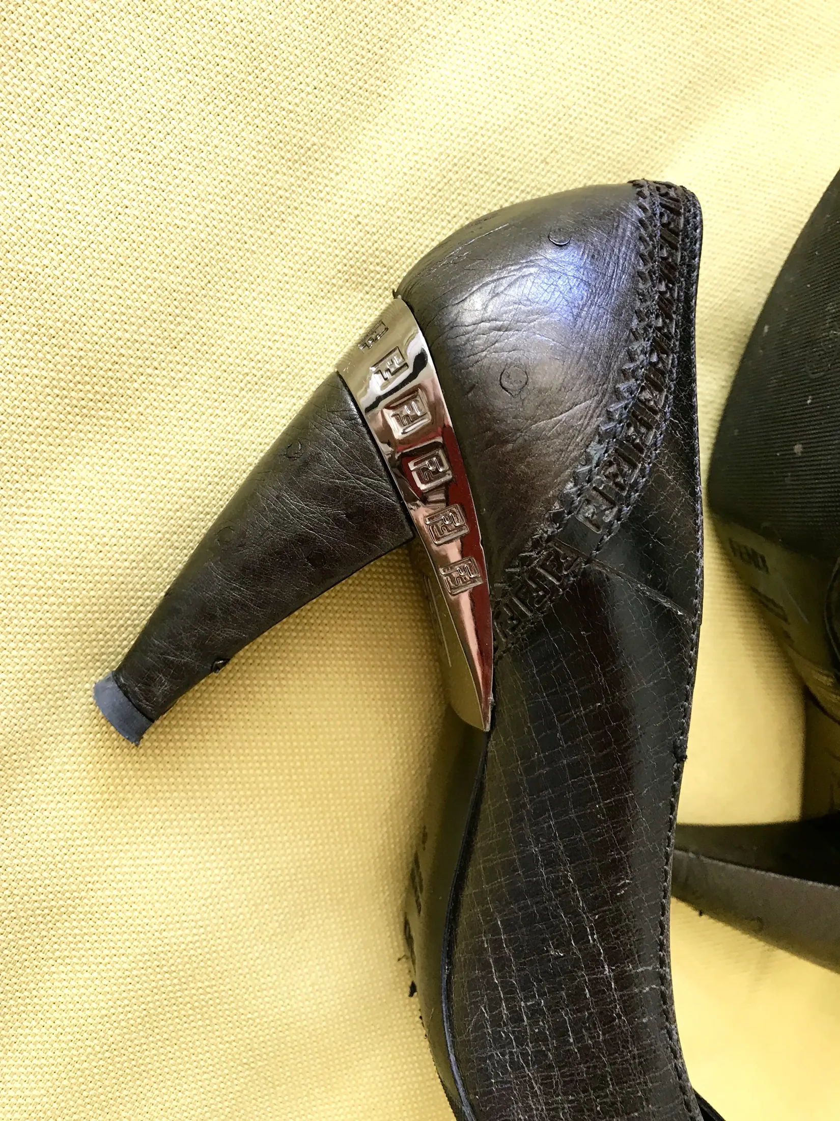 Exclusive Fendi Signature Peep Toe High Leather Heels — image 6