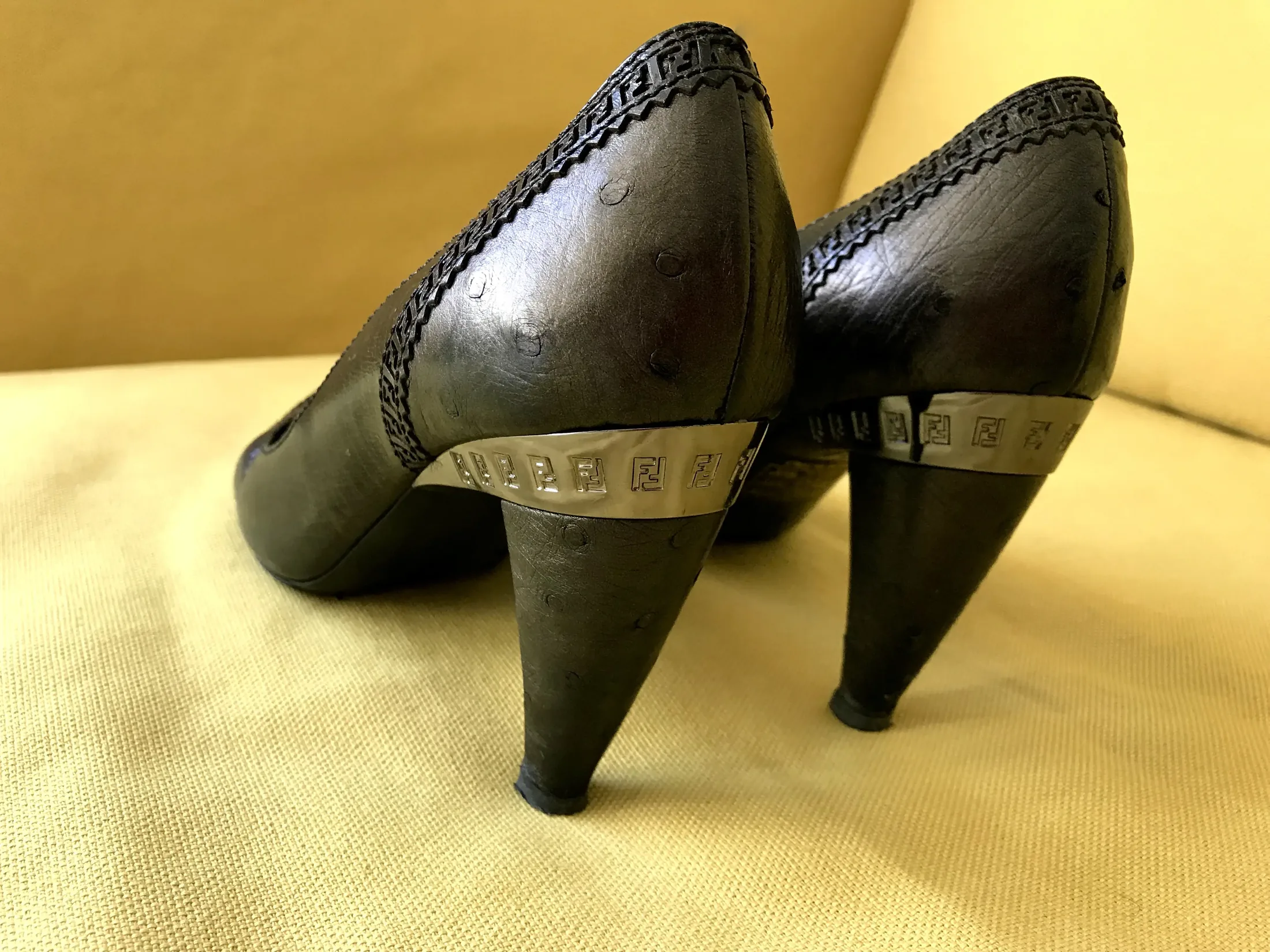 Exclusive Fendi Signature Peep Toe High Leather Heels — image 7