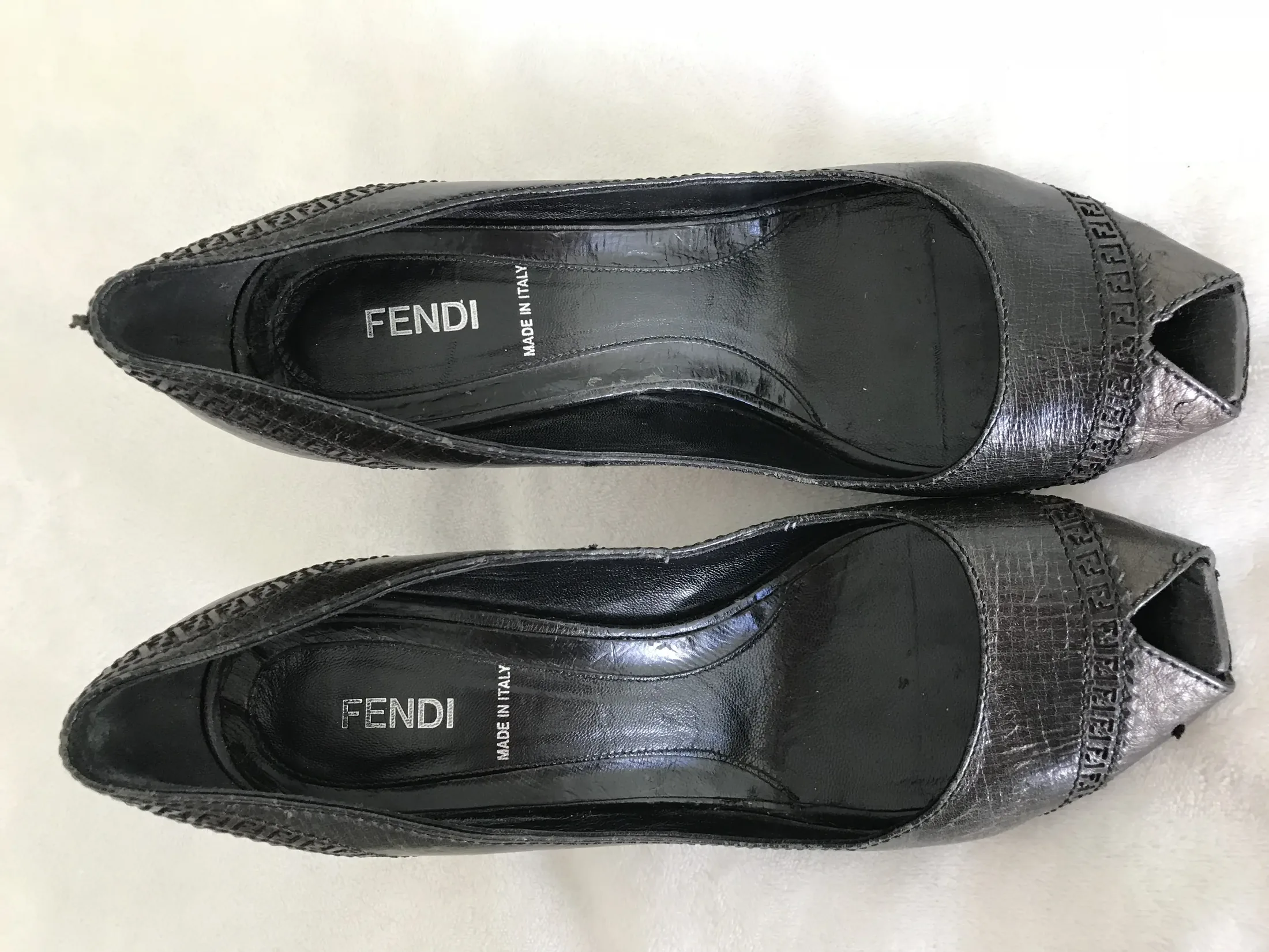 Exclusive Fendi Signature Peep Toe High Leather Heels — image 9