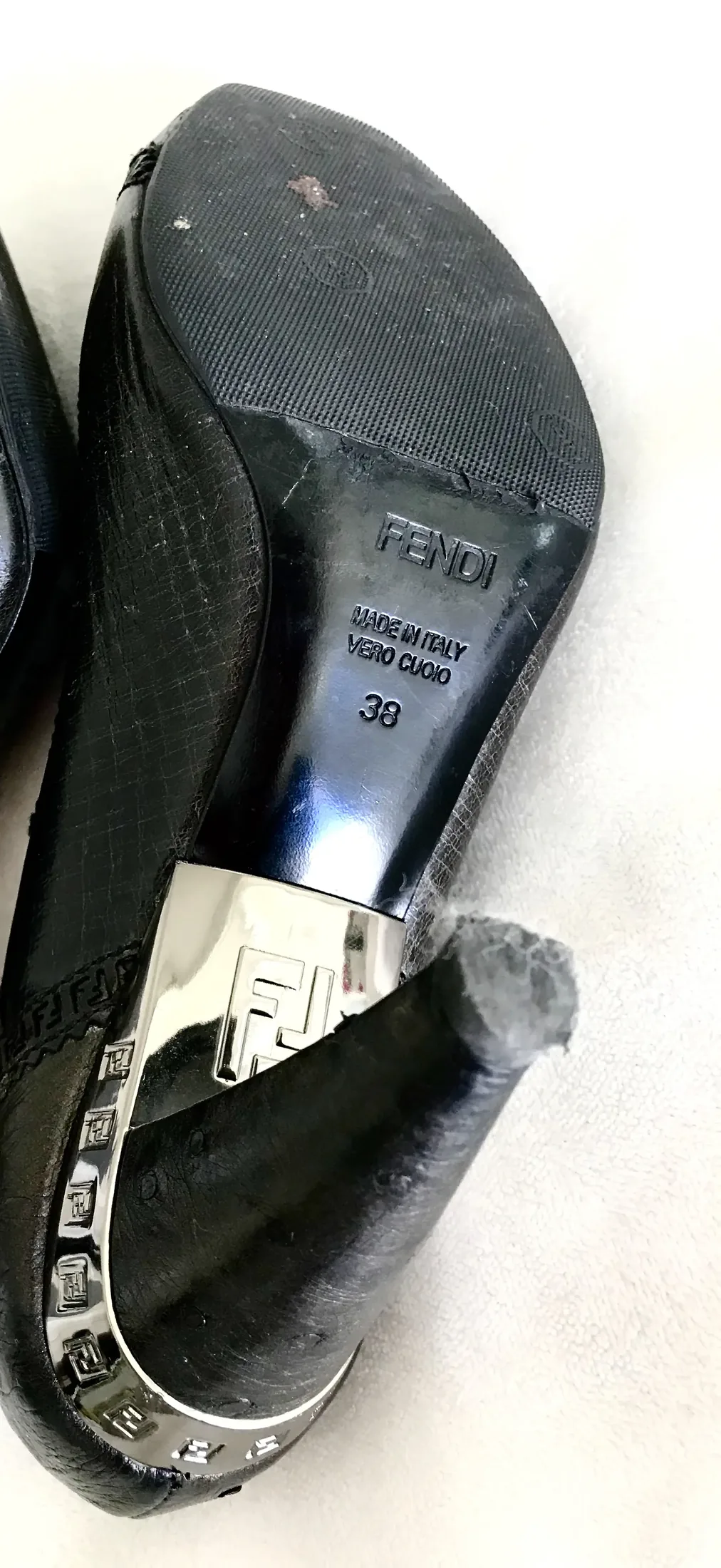 Exclusive Fendi Signature Peep Toe High Leather Heels — image 11