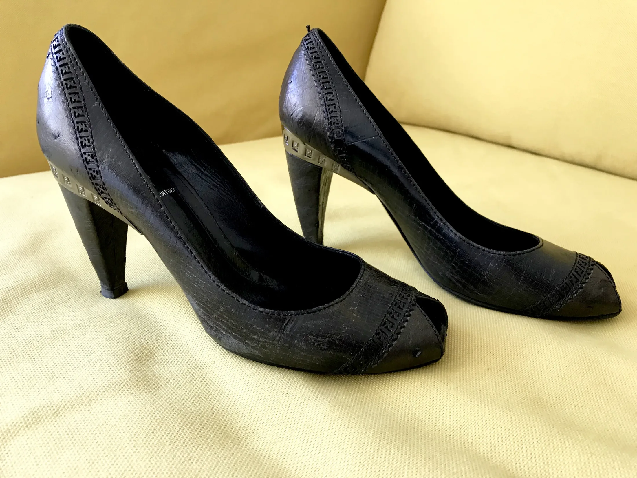 Exclusive Fendi Signature Peep Toe High Leather Heels — image 15