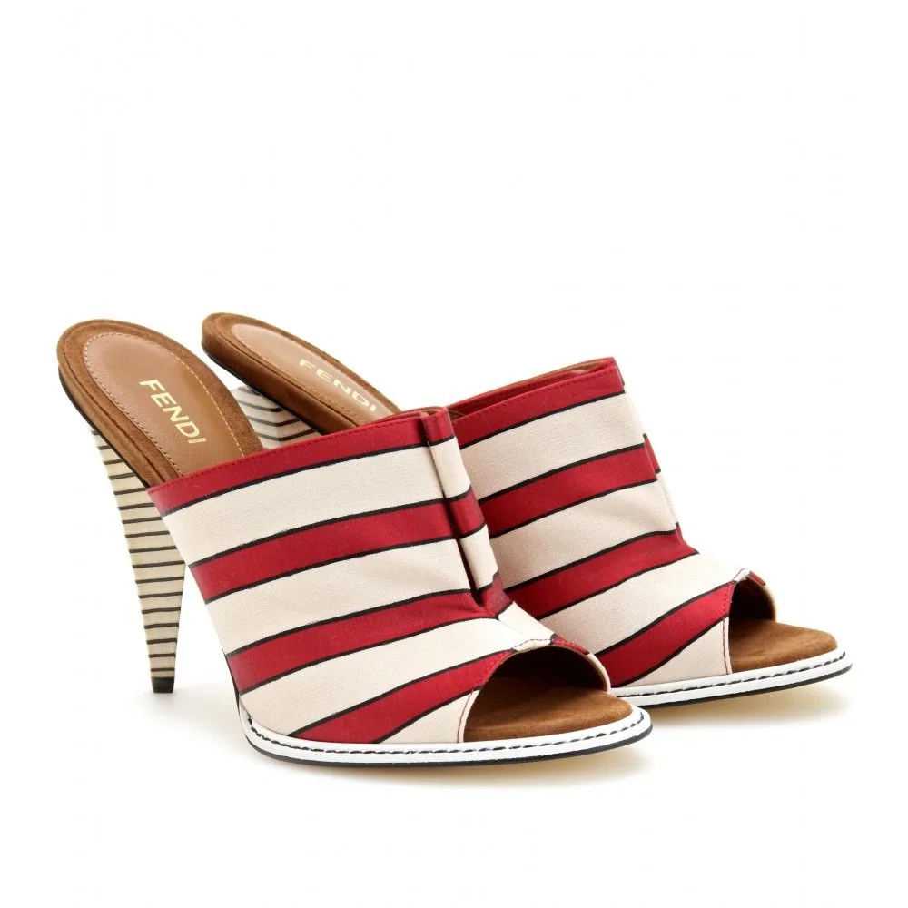 Fendi Striped Open Toe Abstracted Mules