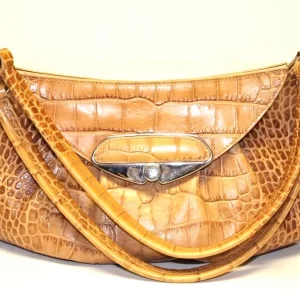 Furla Yellow Croc Embossed Leather Hobo Bag