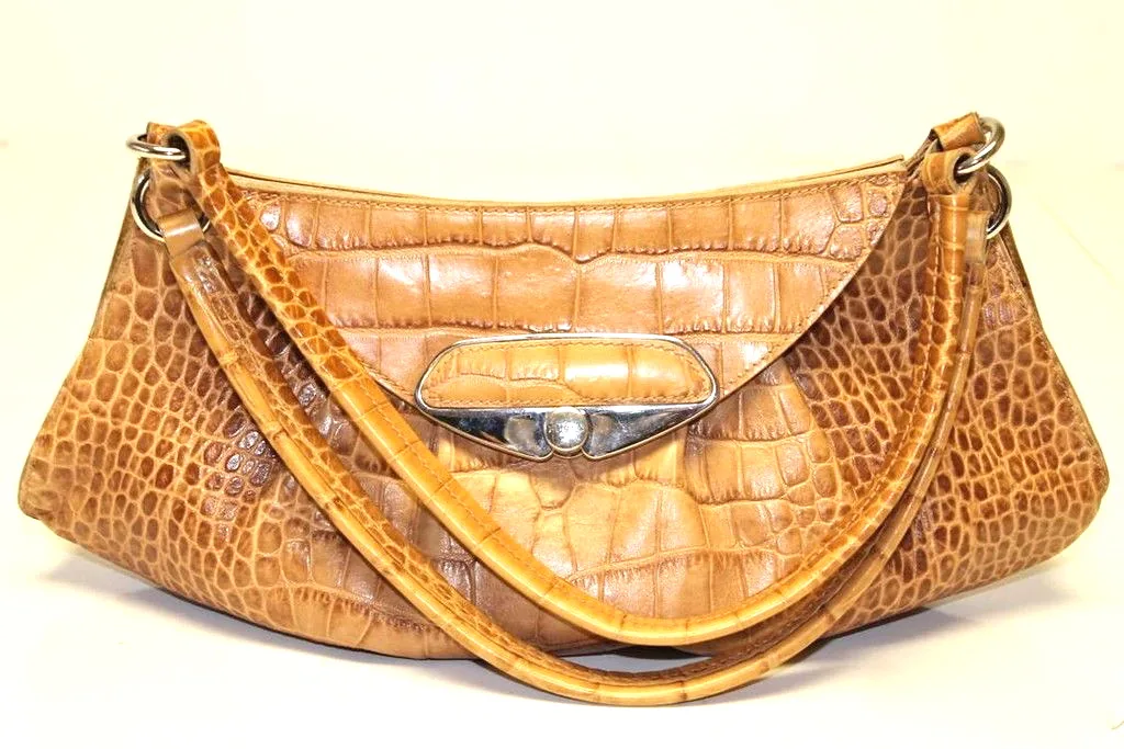 Furla Yellow Croc Embossed Leather Hobo Bag