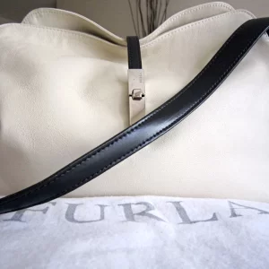 Furla White & Black Leather Hobo Bag