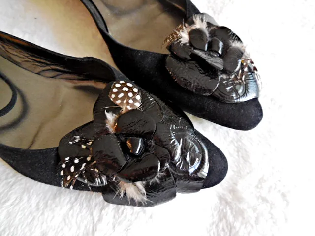 Giorgio Armani Black Suede Flower Kitten Heel Flats/Size 40 — image 2