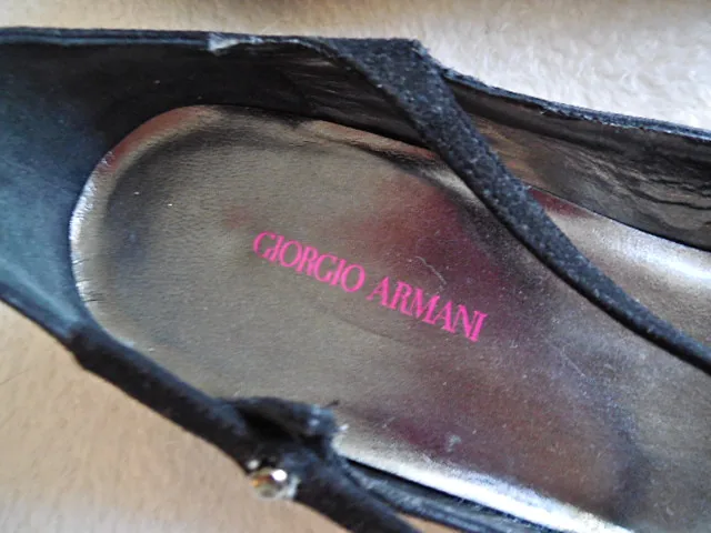 Giorgio Armani Black Suede Flower Kitten Heel Flats/Size 40 — image 4