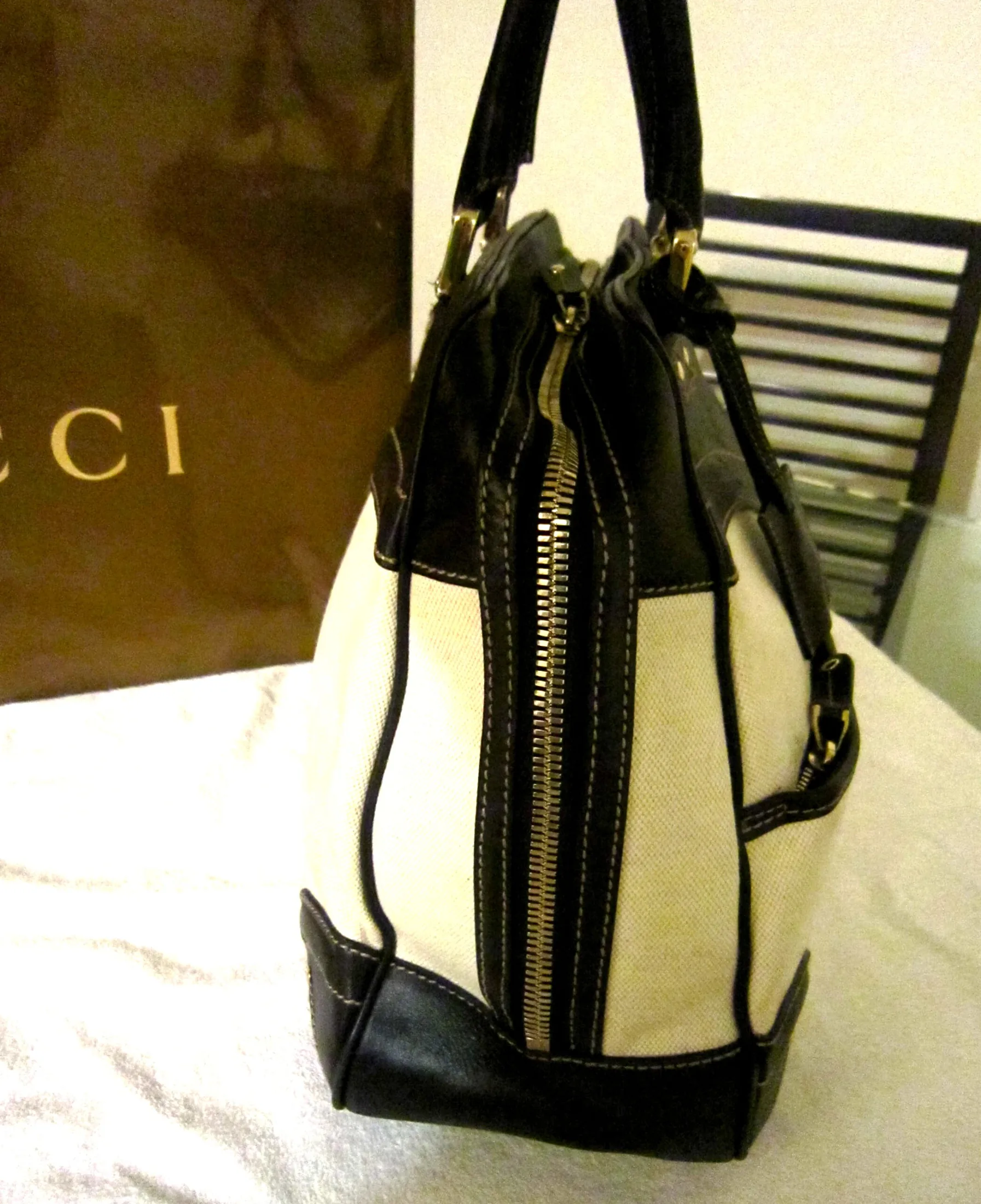 Gucci Large Fabric and Leather Shoulder Bag — image 3