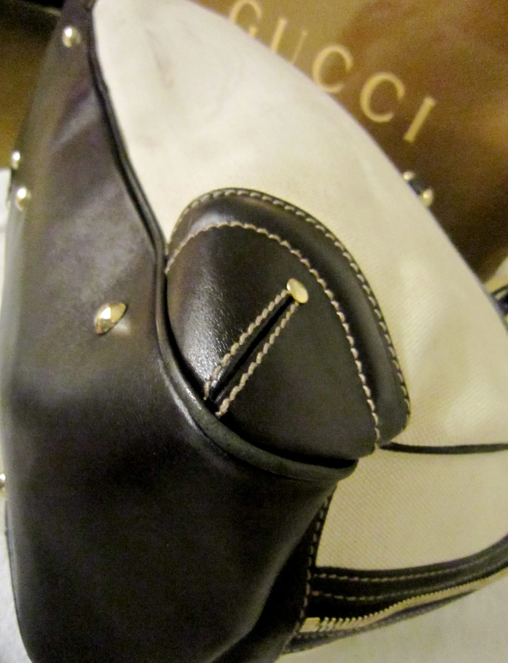 Gucci Large Fabric and Leather Shoulder Bag — image 5