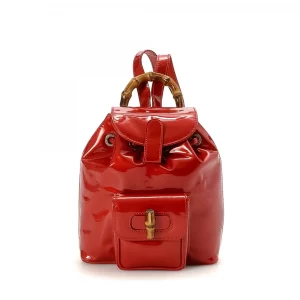 Gucci Red Vernis Leather Bamboo Backpack