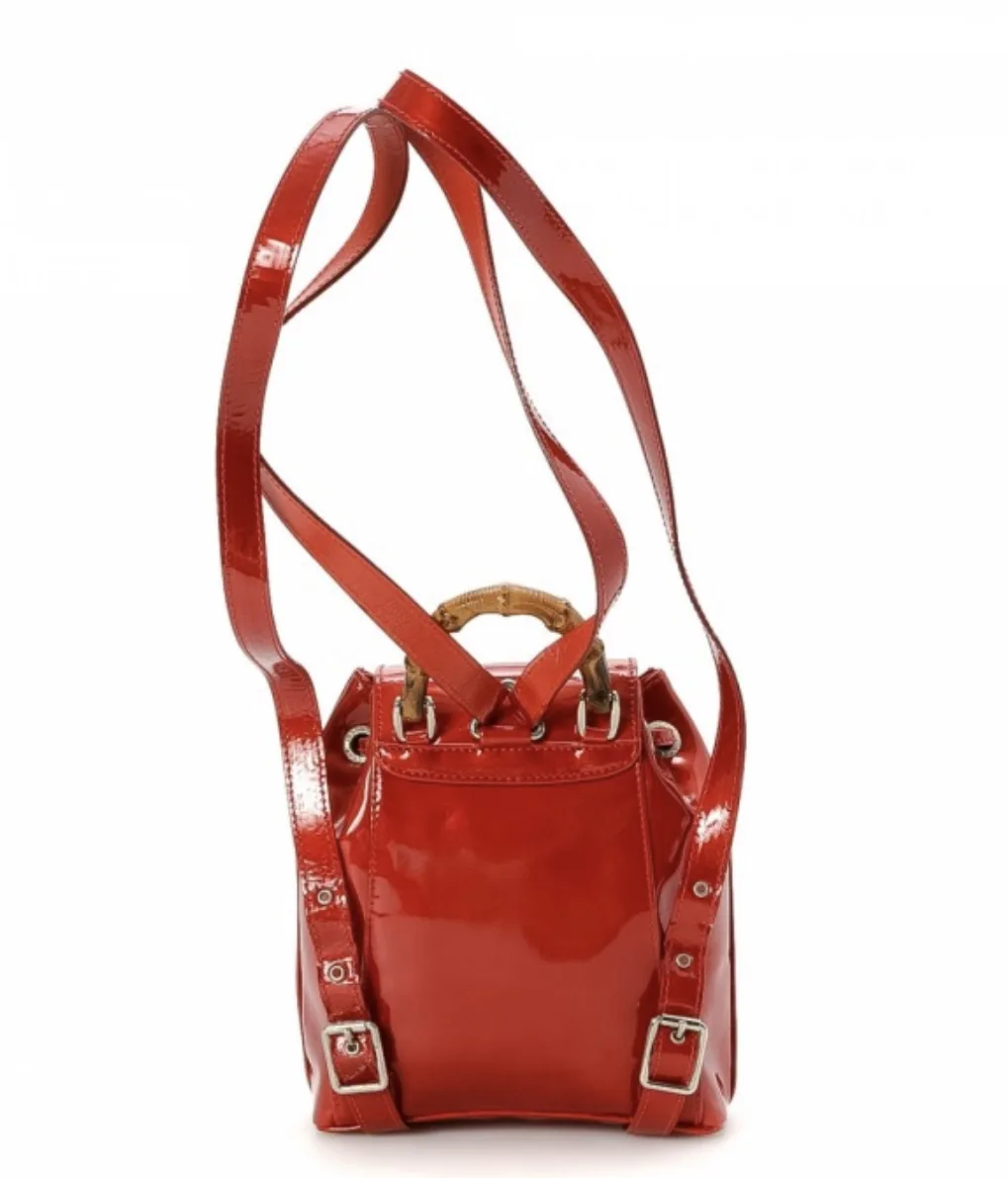 Gucci Red Vernis Leather Bamboo Backpack — image 3