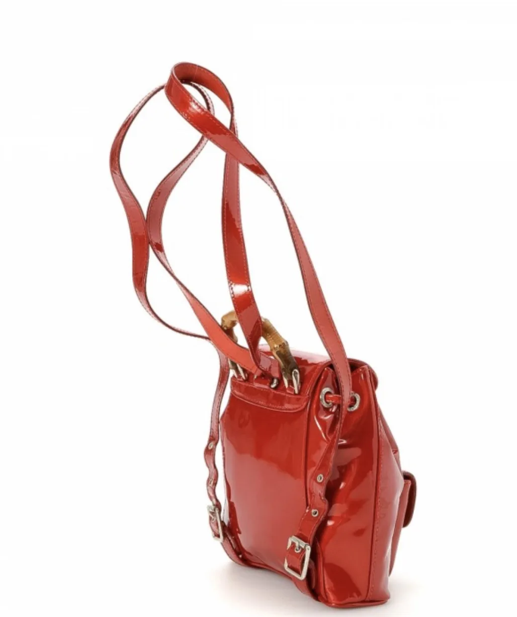 Gucci Red Vernis Leather Bamboo Backpack — image 4