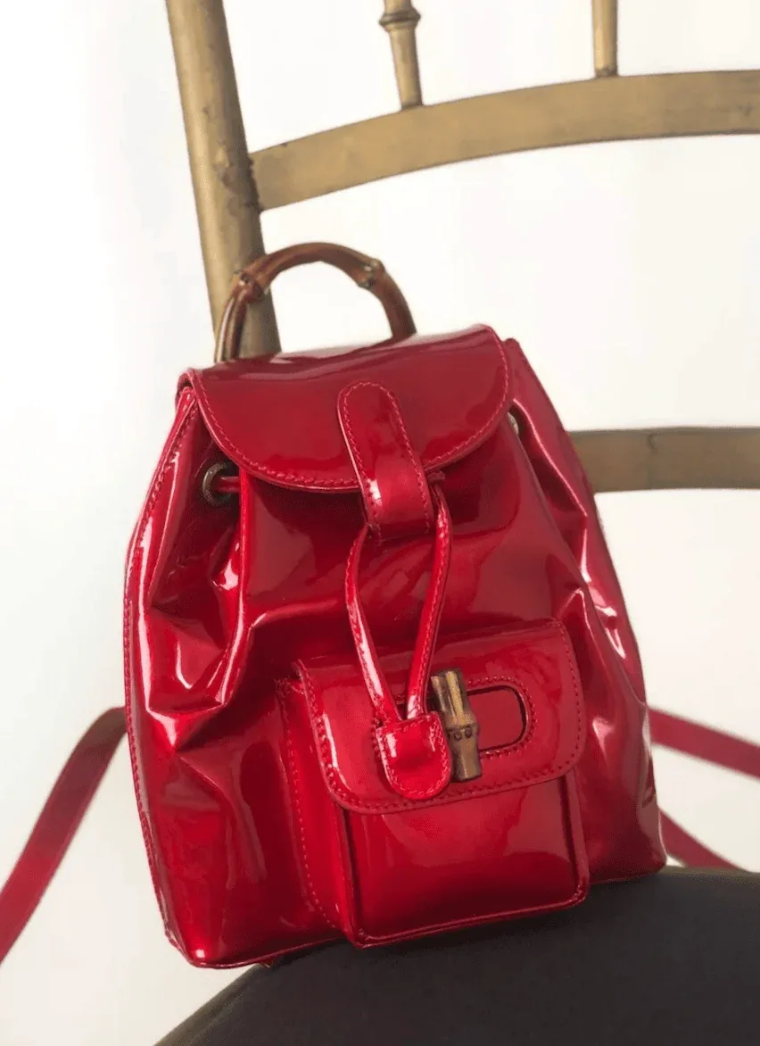 Gucci Red Vernis Leather Bamboo Backpack — image 5