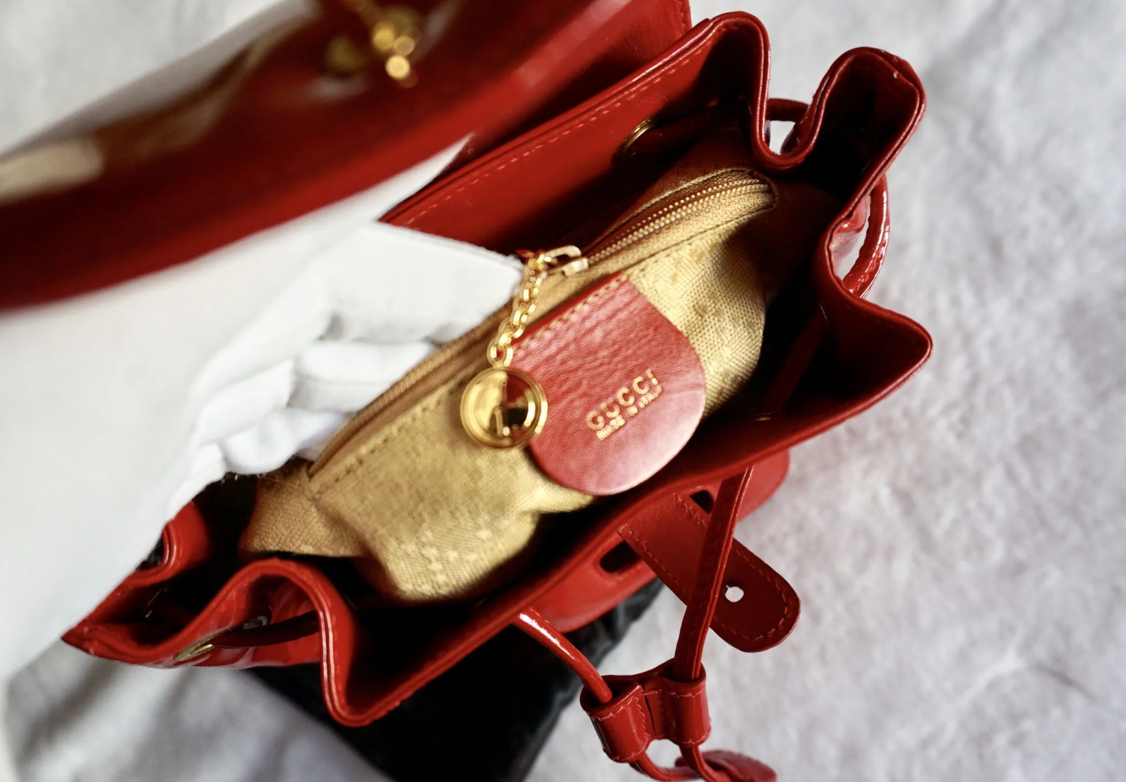 Gucci Red Vernis Leather Bamboo Backpack — image 9