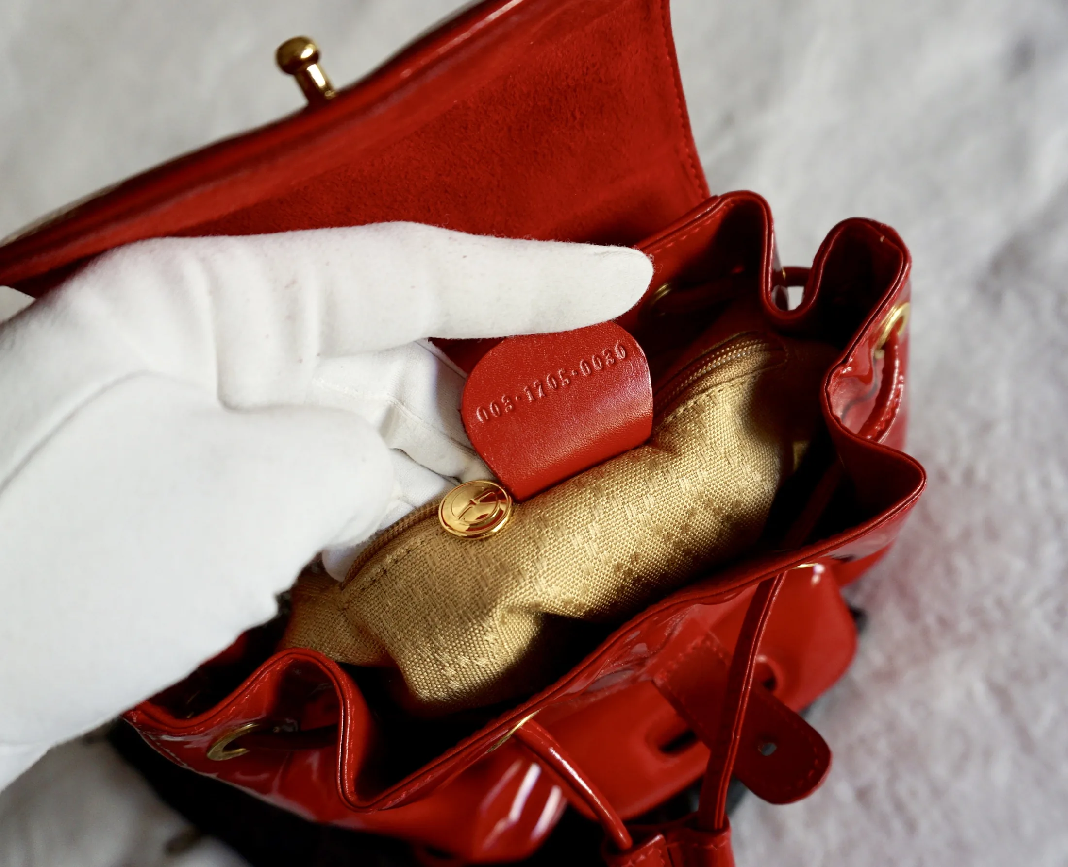 Gucci Red Vernis Leather Bamboo Backpack — image 10