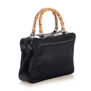 Gucci Vintage Bamboo Handles Black Nylon/Leather Handbag