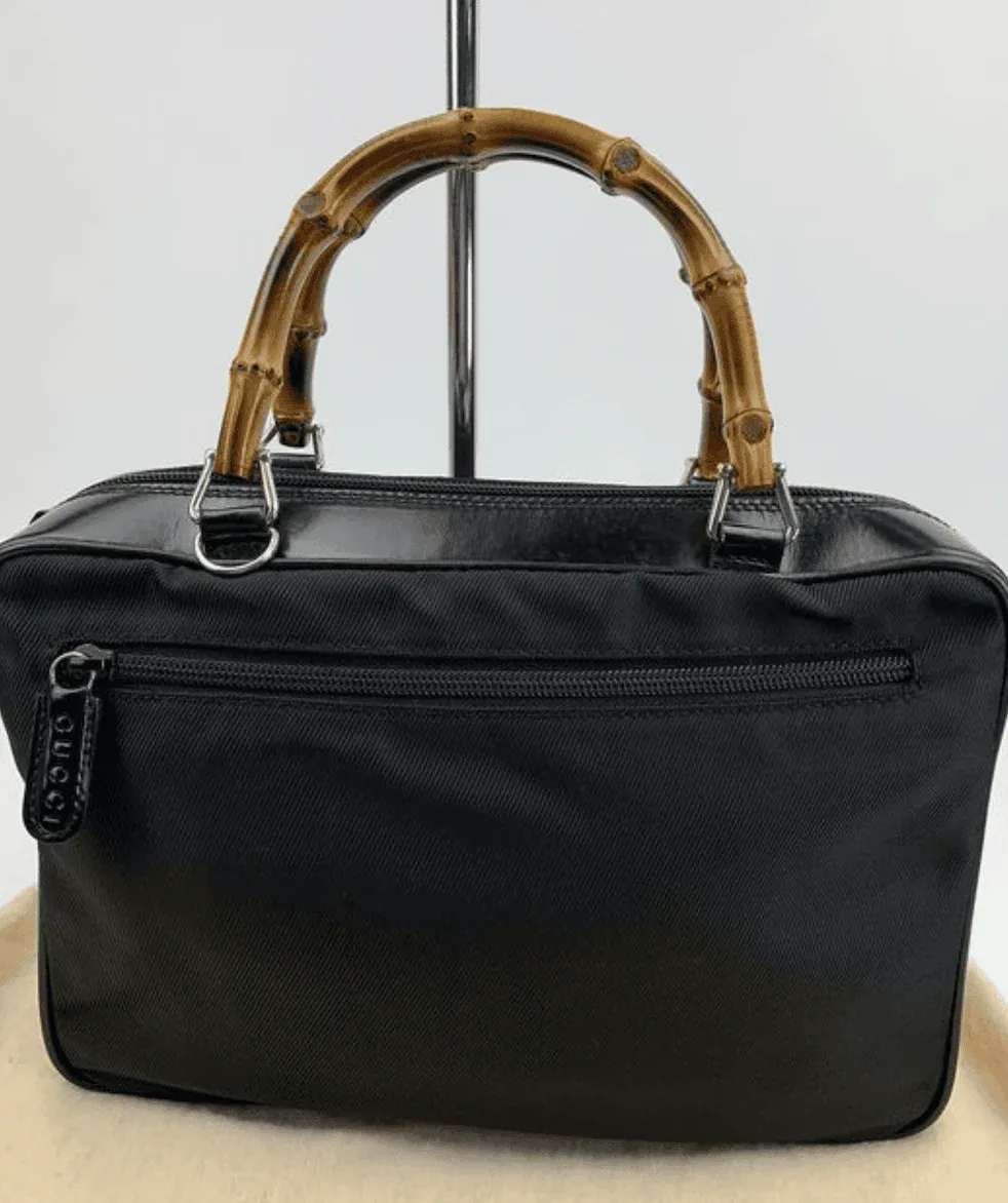 Gucci Vintage Bamboo Handles Black Nylon/Leather Handbag — image 2