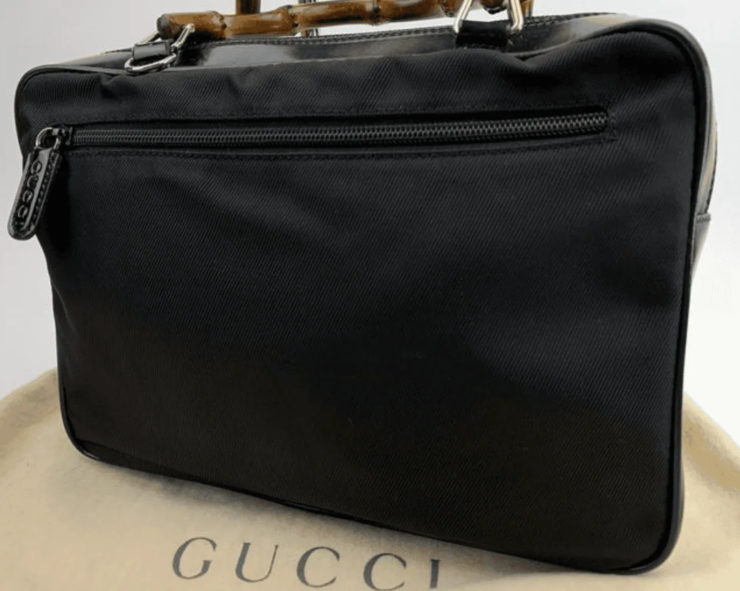 Gucci Vintage Bamboo Handles Black Nylon/Leather Handbag — image 4