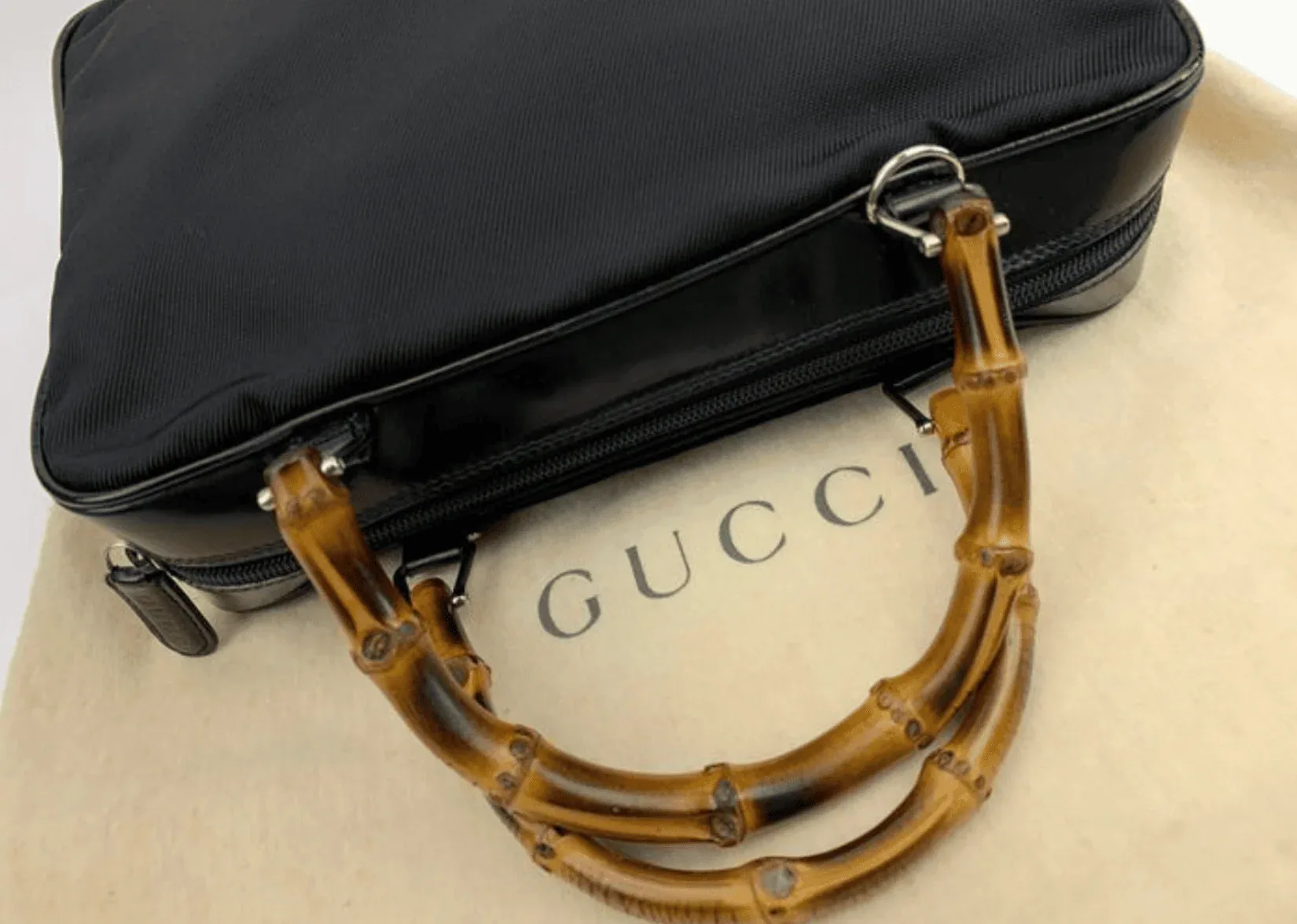 Gucci Vintage Bamboo Handles Black Nylon/Leather Handbag — image 6
