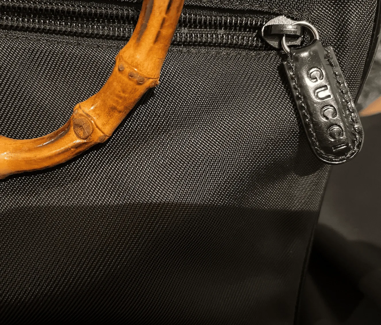 Gucci Vintage Bamboo Handles Black Nylon/Leather Handbag — image 7