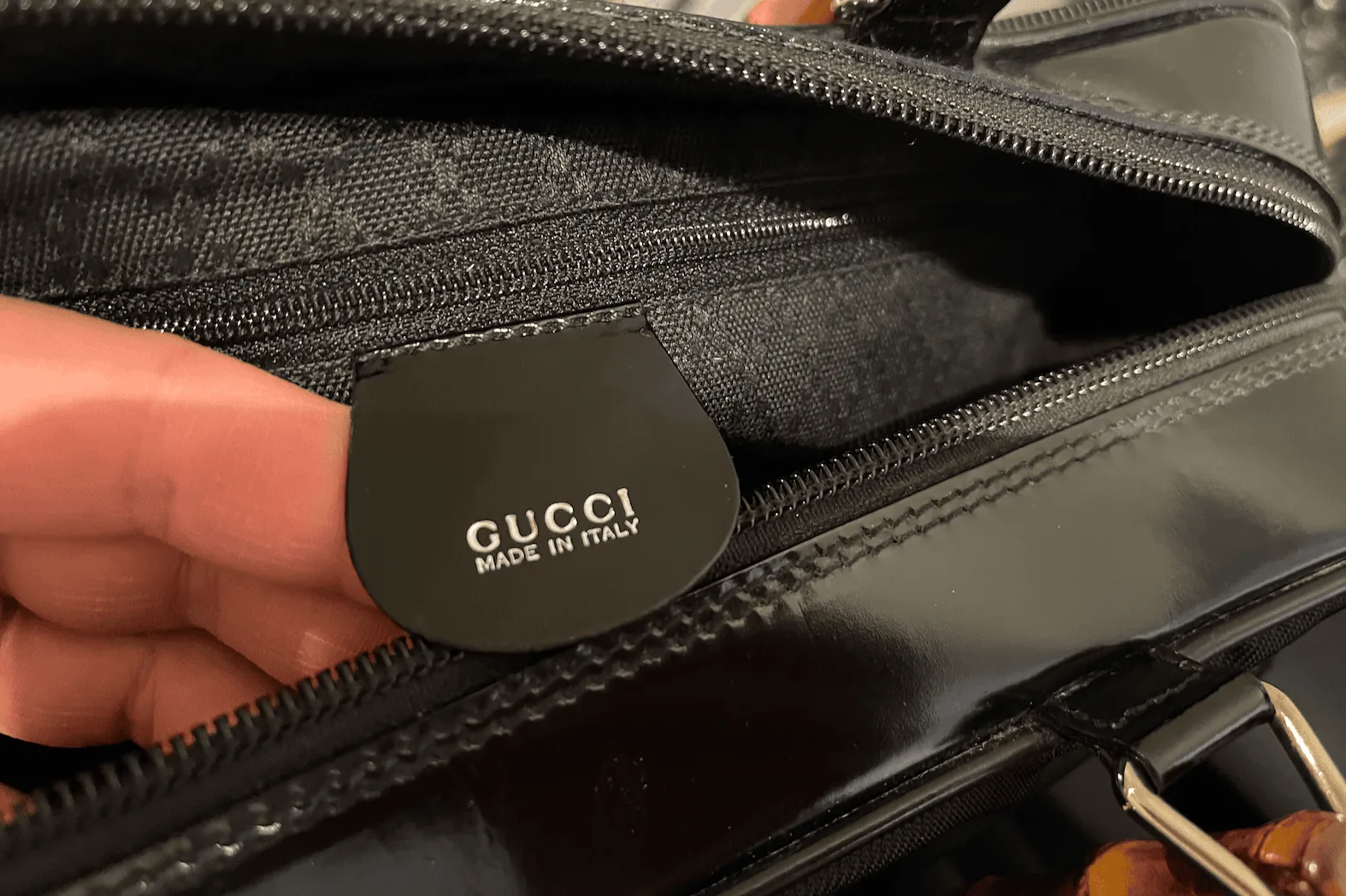 Gucci Vintage Bamboo Handles Black Nylon/Leather Handbag — image 11