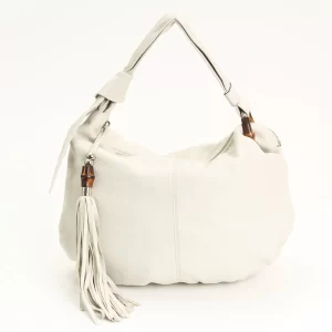 Gucci White Leather Bamboo Jungle Hobo Bag