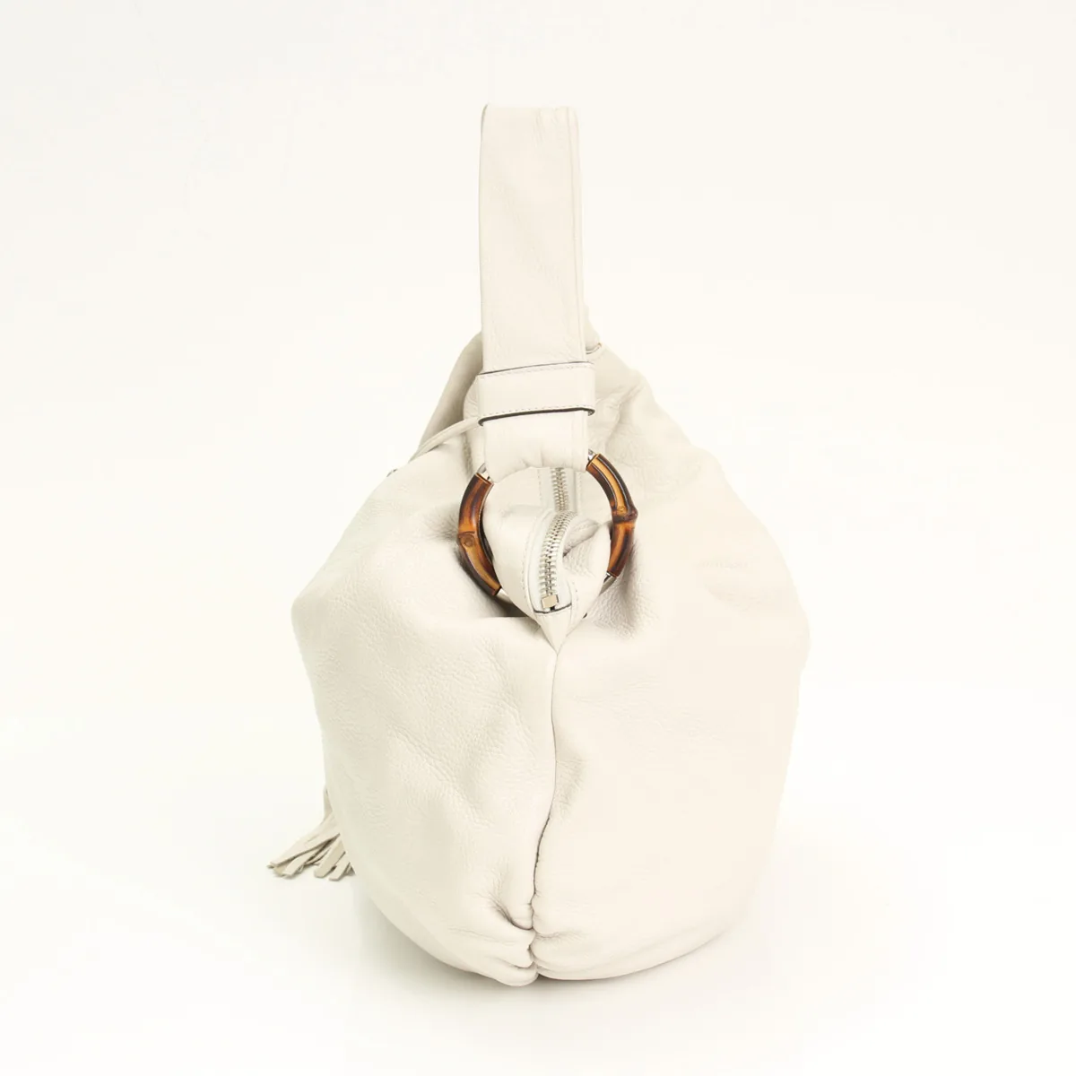 Gucci White Leather Bamboo Jungle Hobo Bag — image 4